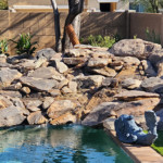 rock waterfall in backyard