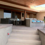 decorative concrete patio with wooden ceiling