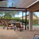 metal shade pergola over patio