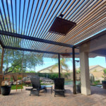 metal shade pergola over patio
