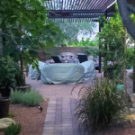 metal shade pergola over patio